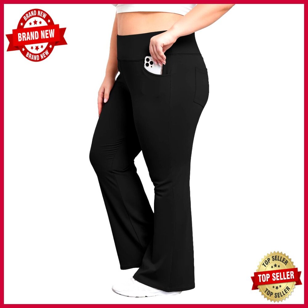 Plus Size Flare Leggings High Waist Yoga Pants With Pockets Bootcut